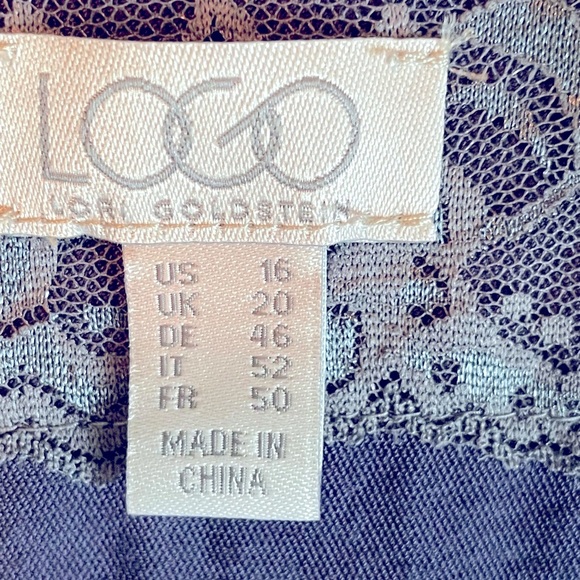 LOGO Lori Goldstein Dark Blue Jacket Lace Trim Cardigan Sz 16 - Picture 8 of 10